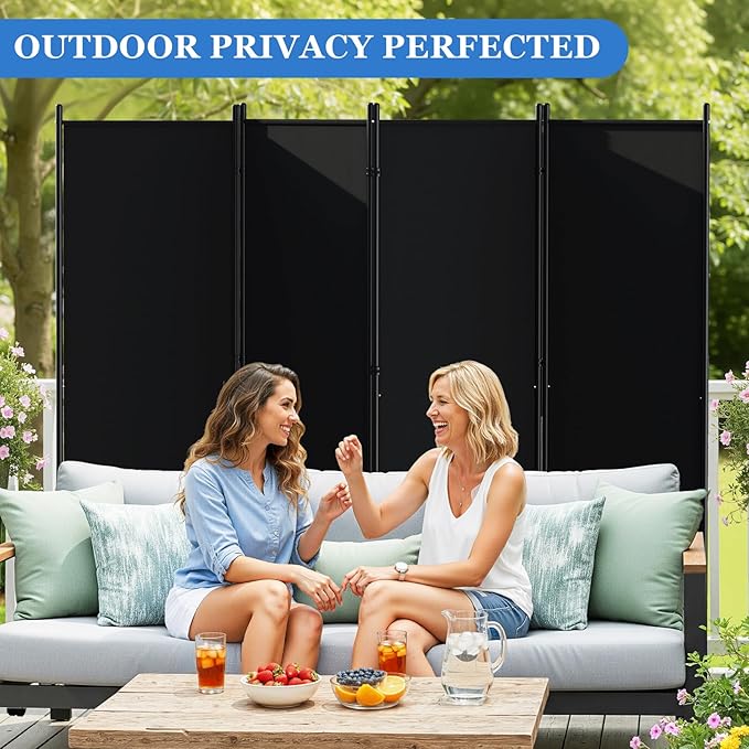SUNALLY Room Divider 6FT Folding Privacy Screens with Lockable Wheels, 8 Panel Room Partition for Room Separator, 176" W Freestanding Portable Fabric Wall Dividers for Home Dorm Studio Office, Black