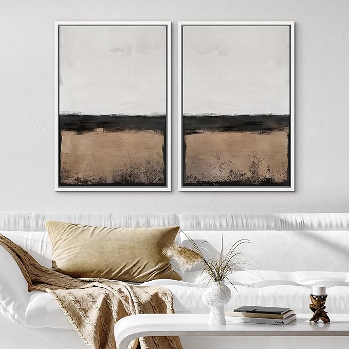 SIGNWIN Framed Canvas Print Wall Art Abstract Landscape Neutral Tones with Horizon Line Illustrations Modern Art Decorative Contemporary for Living Room, Bedroom, Office - 16"x24"x2 White