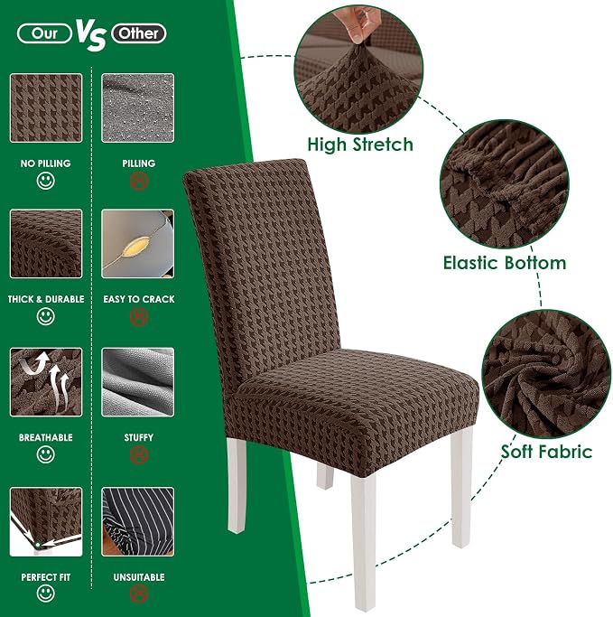 MAXIJIN Dining Chair Covers Set of 2, Stretch Kitchen Chair Covers for Dining Chairs, Removable Washable Parson Seat Slipcover for Home, Restaurant, Hotel, Banquet (Brown)
