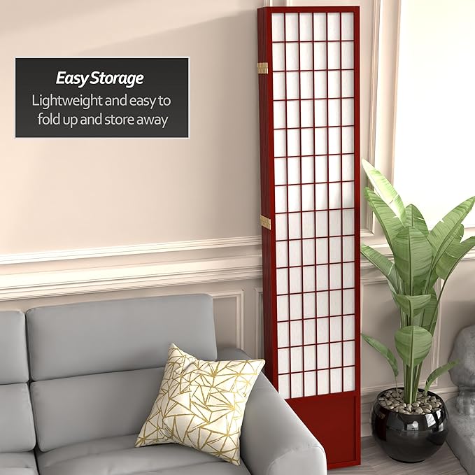 Red Lantern 7 ft. Tall Window Pane Shoji Screen - Rosewood - 6 Panels