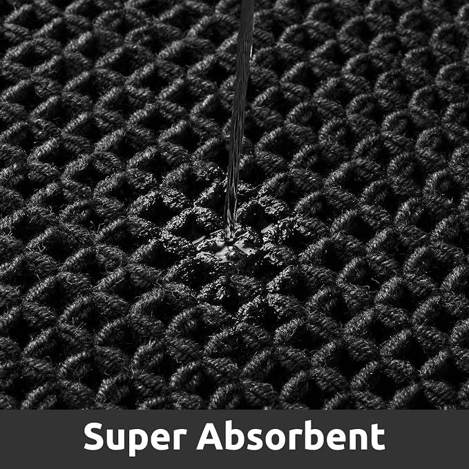AMOAMI Waffle Bath-Mat, Absorbent Bath Mats for Bathroom Non Slip, Machine Washable Bathroom Rugs with Tassels Ultra Soft Boho Bath Rugs for Floor 17''x24'' Black