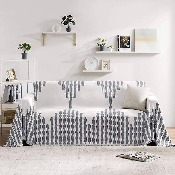 Couch Cover Boho for Dogs Washable Grey Couch Covers for 2 Cushion Couch, Chenille Sectional Couch Covers L Shape Sofa Cover, Furniture Protector for Kids, Pets, Grey 91" X118"