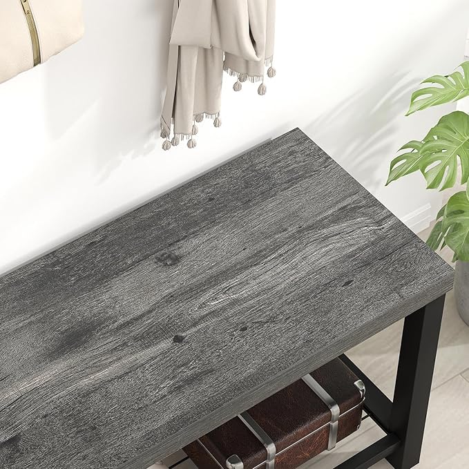 EXCEFUR Entryway Bench, Industrial Metal and Wood Storage Bench for Living Room, Indoor Shoe Rack Bench Seat, 43.3 Inch Grey