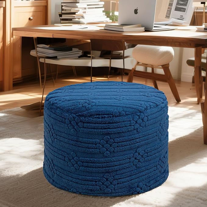 Asuprui Pouf Ottoman Foot Rest – Plush Round All-in-one Foam Stool for Cozy Lounging, Floor Pouf & Chic Decor (Navy Blue)