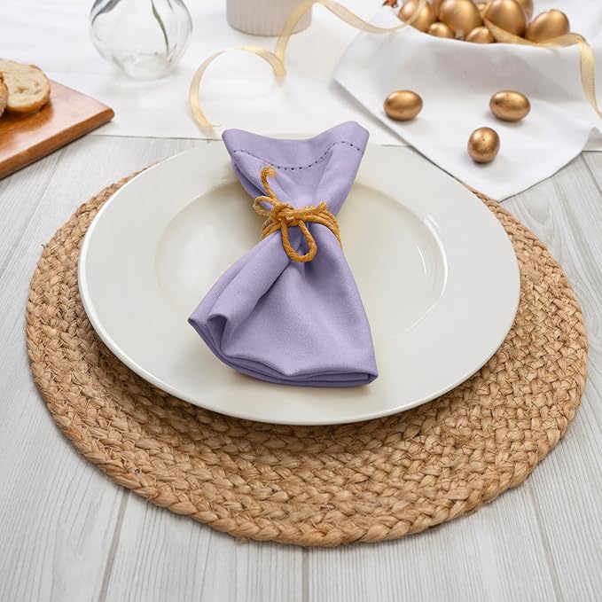 Blue Needles Set of 12 Hemstitch Linen Napkins 100% Cotton Lavender Cloth Dinner Napkins 18x18 inches - Spring Summer Easter - Soft, Reusable, Absorbent, Washable, Ideal for Parties & Everyday Use