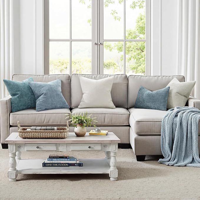 MIULEE Pack of 2 Light Blue Throw Pillow Covers 20x20 Inch Coastal Summer Modern Boho Accent Decorative Pillow Covers Soft Chenille Farmhouse Cushion Covers for Home Decor Couch Bed Sofa Living Room