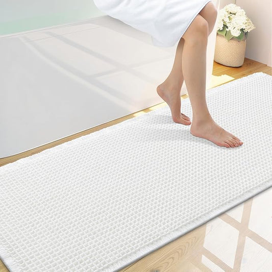 Smiry Waffle Bath Mat 59x20, Extra Soft Absorbent Bathroom Rugs, Non Slip Machine Washable Quick Dry Bath Rugs for Bathroom Floor, Tub, Shower, Home Decor Accessories, White