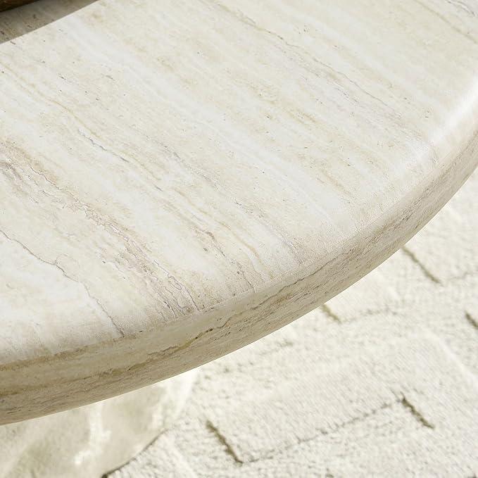 Coffee Table Set of 2, Round Fiberglass Imitation Stone Table Cement Rock Center Table witn Side Table for Living Room Apartment Office, 35.04"&15.75", No Need Assembly