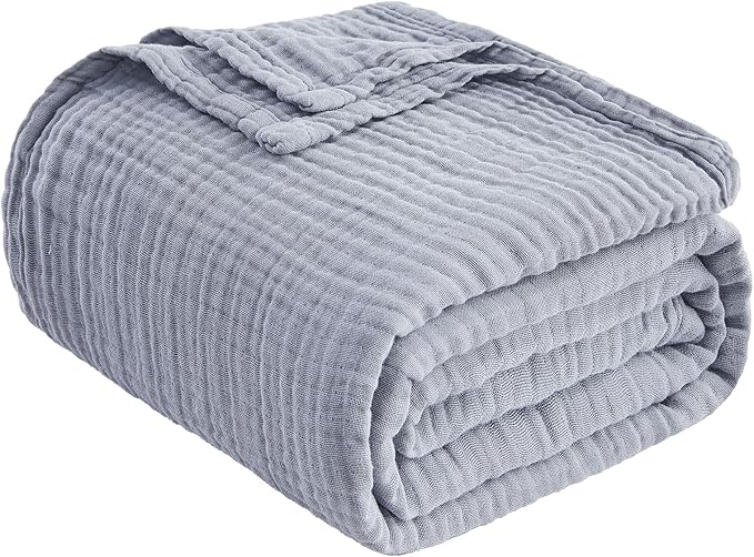 EMME Cotton Muslin Twin XL Blanket Breathable Gauze Blanket Soft Lightweight Blankets Adults Gifts for Women (Dusty Blue, 66"x90")
