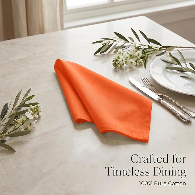 Urban Villa Cloth Napkins 100% Cotton Highly Absorbent Washable Durable Reusable Premium Dinner Napkins Ideal for Gifts for Mothers Day Hotel Farmhouse Parties - Orange (20" x 20", Set of 12)