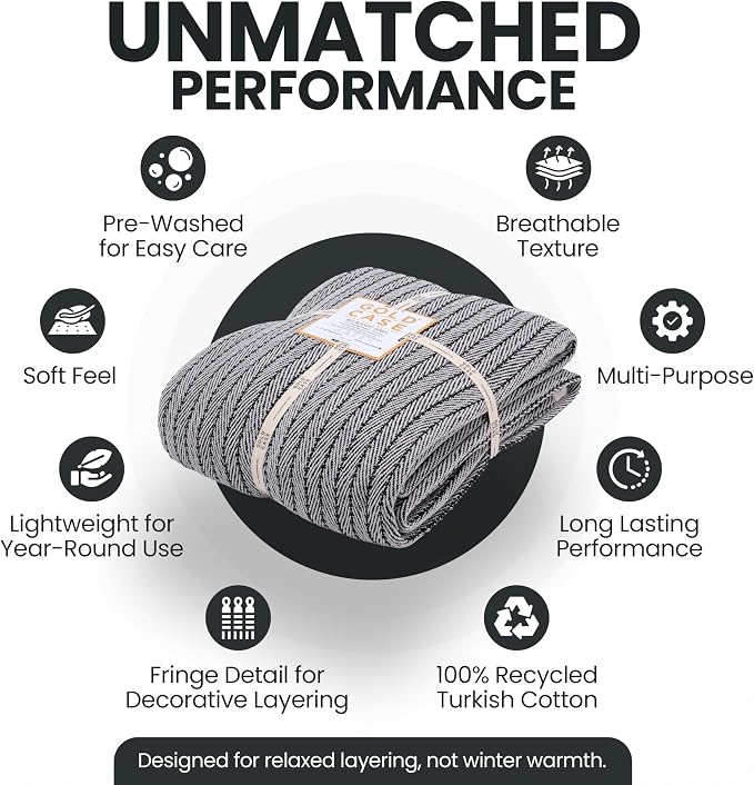 Gold Case Throw Blanket for Bed - 100% Recycled Turkish Cotton Blanket - Vintage Lightweight Soft Throw Blankets for Bed & Living Room - Twin Size Cozy Blankets - 71x90 - Black