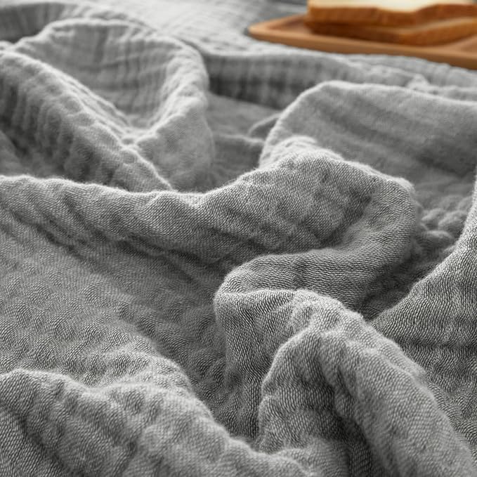 PHF 100% Cotton Muslin Blanket King Size 108"x90", 4-Layer Lightweight Gauze Throw, Breathable Cloud-Soft Minimalist Blanket for Bed, Couch, Camping, Grey, Ideal Gift