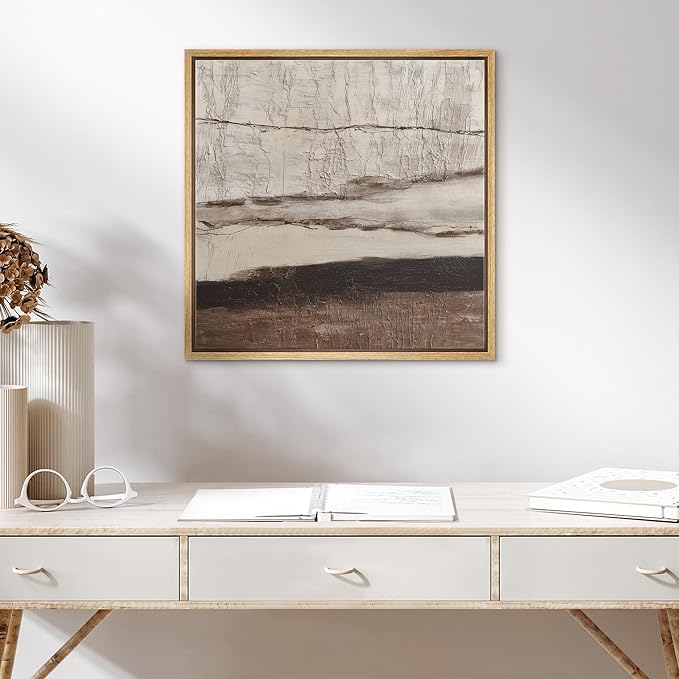SIGNWIN Framed Canvas Print Wall Art Cracked Abstract Art Neutral Terracotta Illustrations Modern Art Decorative Relax/Zen Nordic for Living Room, Bedroom, Office - 16"x16" NATURAL