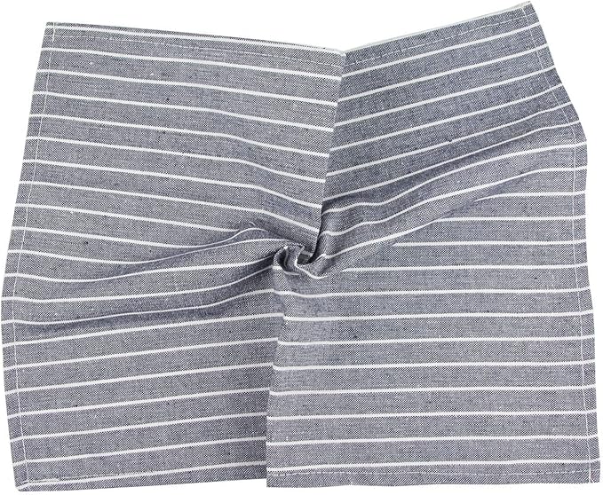 White Striped Linen Cotton Dinner Cloth Napkins - Set of 12 (40 x 30 cm) - for Events & Home Use (Navy)