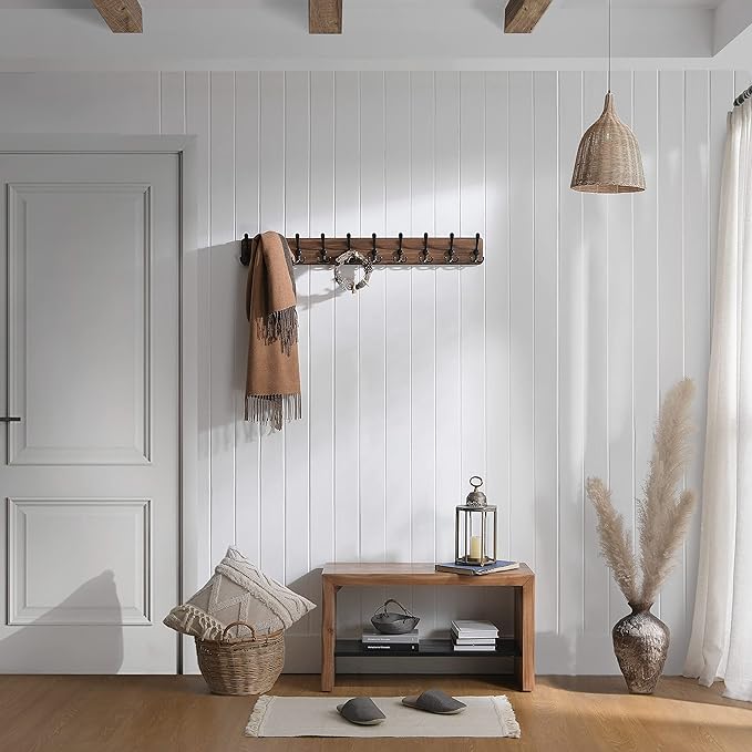 SKOLOO Rustic Large Coat Rack Wall Mount-38.6'' Long Coat Rack for Wall, Wood Coat Rack Hook, Farmhouse Coat Hanger Wall Mount for Hanging Jacket Coat