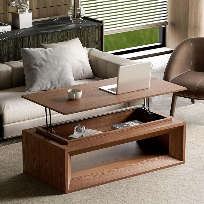 43.3'' Rectangle Lift Top Coffee Table with Storage & Adjustable Height, Mid Century Modern Center Table Accent Tea Table or Living Room Apartment Office, Walnut