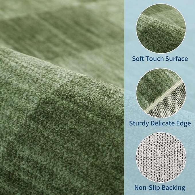 GarveeHome 2×6 Kitchen Runner Rug Non Slip,Moss Green Checkered Rug,Washable Runner Rug for Hallway Soft Low-Pile Geometric Checkerboard Rugs for Entryway Kitchen Dining Room