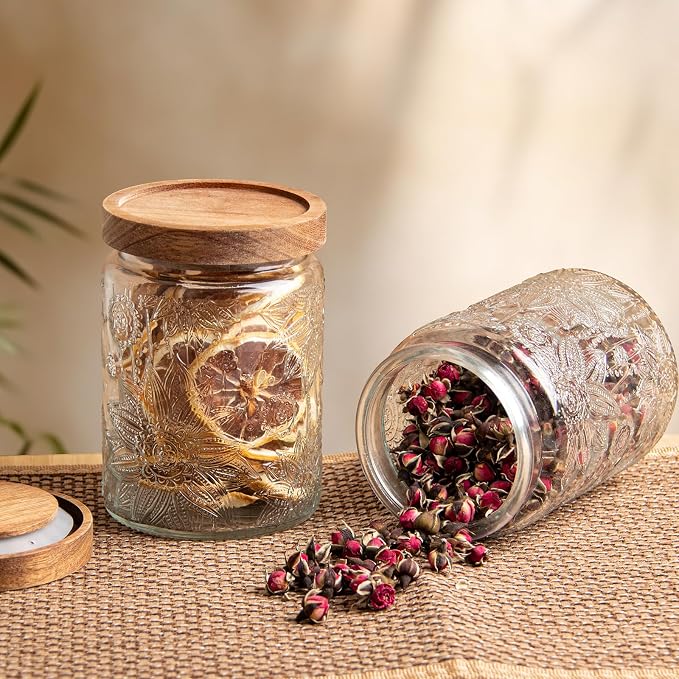 24Oz Glass Jar with Lid,Decorative Jar,Cute jar,Glass Canister,Vintage Glass Storage Jar for Sugar, Coffee, Tea, Spice, Flour, Candy Cookie, Pasta, Cereal