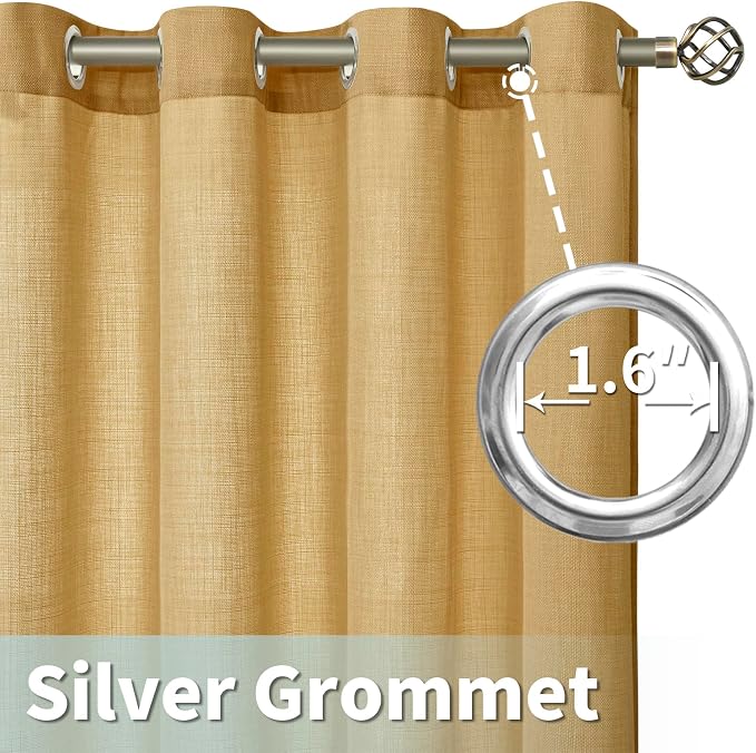 LAMIT 72 inch Linen Curtains for Bedroom, Grommet Thick Linen Textured Privacy Drapes Light Filtering Window Treatments Curtains for Living Room, Set of 2 Panels (52 x 72 Inch, Caramel Brown)