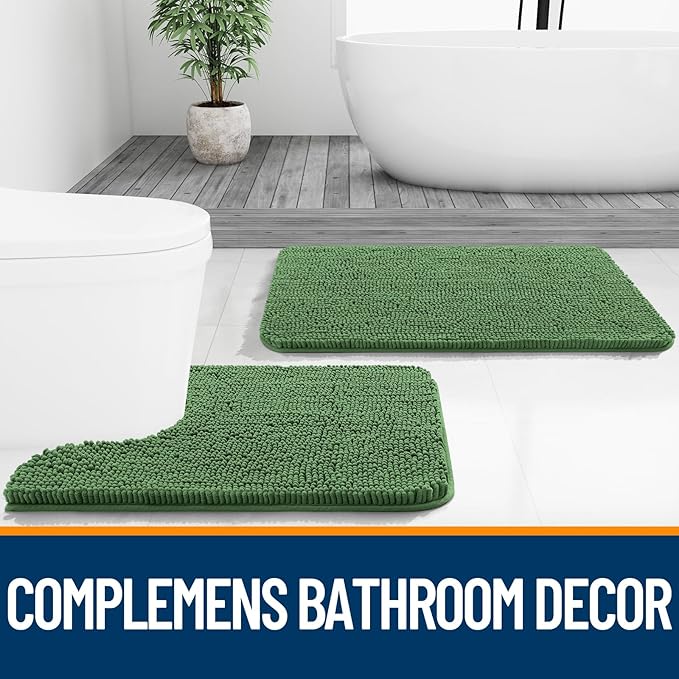 OLANLY Bathroom Runner Rugs 47x17, Soft Absorbent Chenille Bath Rugs, Rubber Backing Quick Dry, Machine Washable Long Bath Mats for Bathroom Floor, Tub and Shower, Home Decor Accessories, Olive Green