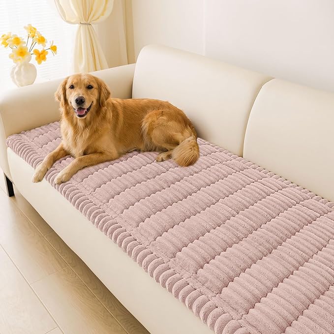 hyha Couch Cover for Dogs Washable, Non Slip Thick Flannel Sofa Protector, Pet Friendly Plush Furniture Cover for Sectional Sofa & Loveseat (Dusty Pink, 35.4" x 88")