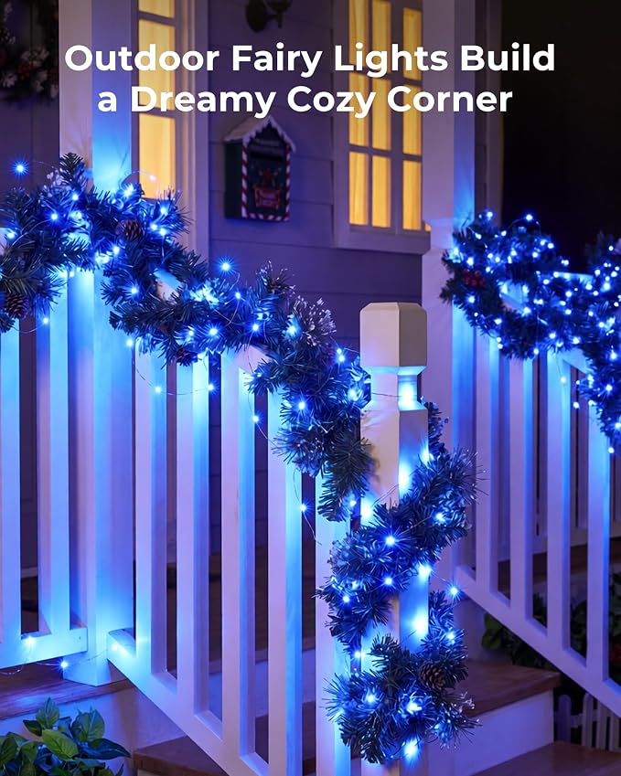 Minetom Solar String Lights for Outside, 33Ft 100 LED Outdoor Solar Fairy Lights, 8 Modes Balcony Lights for Tree Patio Christmas Party Decor (Blue and White)