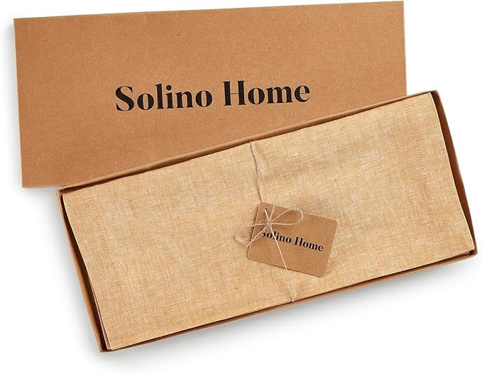 Solino Home Linen Table Runner 90 Inches Long - Athena, 100% Pure Linen Golden Nugget Dining Table Runner 14 x 90 Inch for Summer