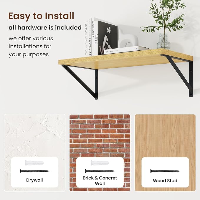 Axeman Deep Floating Shelves | 20 Inch Oak Wall Shelves Set of 2 | 10 Inch Deep Rustic Wood Shelves for Wall | 20'' W x 10''D Oak Shelves for Living Room Bathroom Kitchen