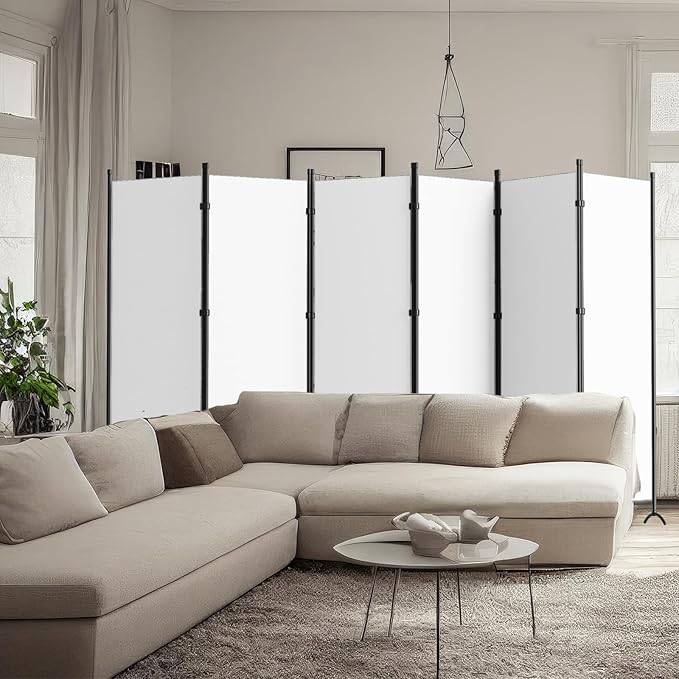 Room Divider, 6 Panel Room Dividers and Folding Privacy Screens, 6FT Partition Room Office Wall Divider for Separation 200" W Fabric, Portable Freestanding Room Divider Wall (White)