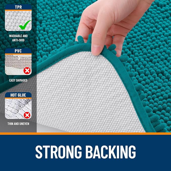 OLANLY Toilet Rugs U-Shaped 24x24, Extra Soft Absorbent Chenille Contour Bathroom Rugs for Toilet, Dry Quickly, Machine Washable, Non-Slip Bath Mat, Deep Lake