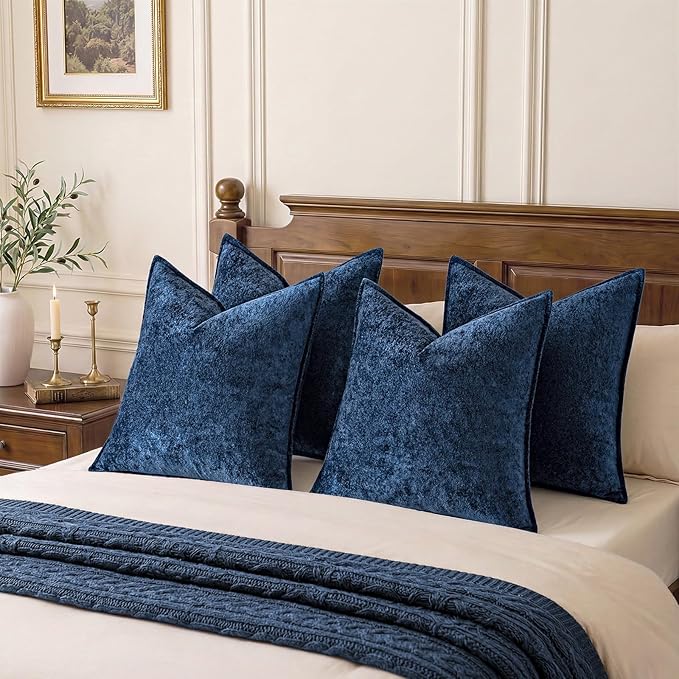a moment Throw Pillow Covers 22X22 Inch 4 Packs,Soft Velvet Decorative Pillow Cases with 3D Ice Flower,Texture Modern Accent Cushion Covers for Sofa Couch Home Decor Navy Blue