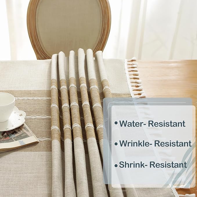 Laolitou Rustic Cotton Linen Table Cloth,Tablecloths for 6 Foot Rectangle Tables,Waterproof Washable Tablecloth with Tassel Rectangle/Oblong, 55''x 86'', 6-8 Seats