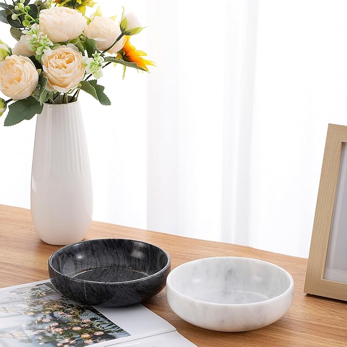 5.91'' Large Decorative Marble Bowl for Home Decor, Key, Incense Burner, Smudge, Coffee Tables Centerpiece, Soap Serving (Black)