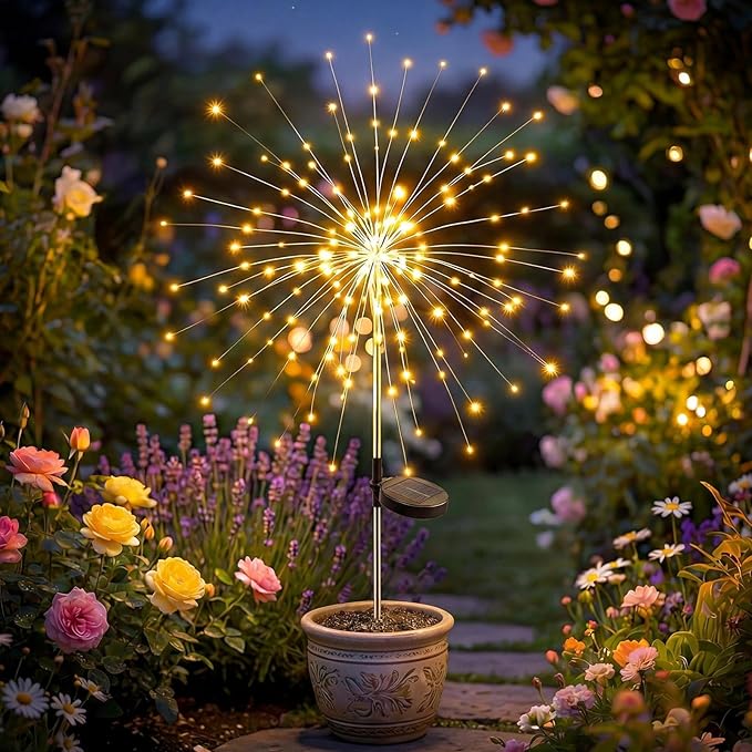Solar Firework Light, 1 Pack 120 LEDs 8 Lighting Modes Twinkle Solar Garden Lights Outdoor Waterproof for Yard Patio Walkway Pathway Party Wedding Balcony & 4th of July Decor