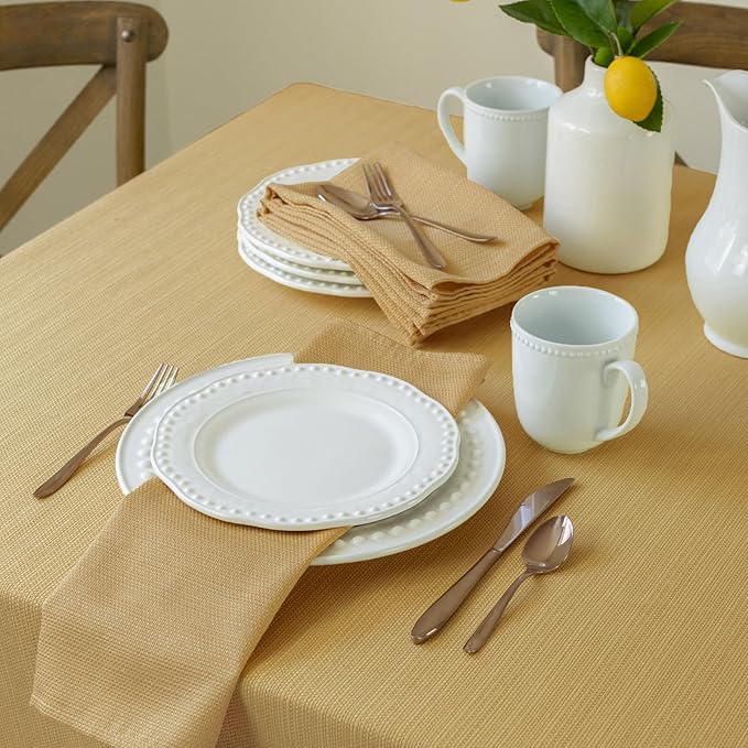 Benson Mills Cameron Textured Fabric Table Cloth, for Everyday Home Dining, Parties, Fall, Autumn, Holiday, and Thanksgiving Tablecloth (60" x 120" Rectangular, Sunshine/Yellow)