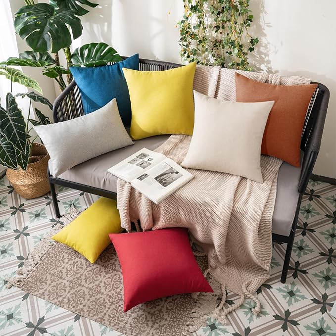 MIULEE Pack of 2 Decorative Outdoor Solid Waterproof Throw Pillow Covers Faux Linen Garden Farmhouse Cushion Cases for Summer Patio Tent Balcony Couch Sofa 18x18 Inch Rust