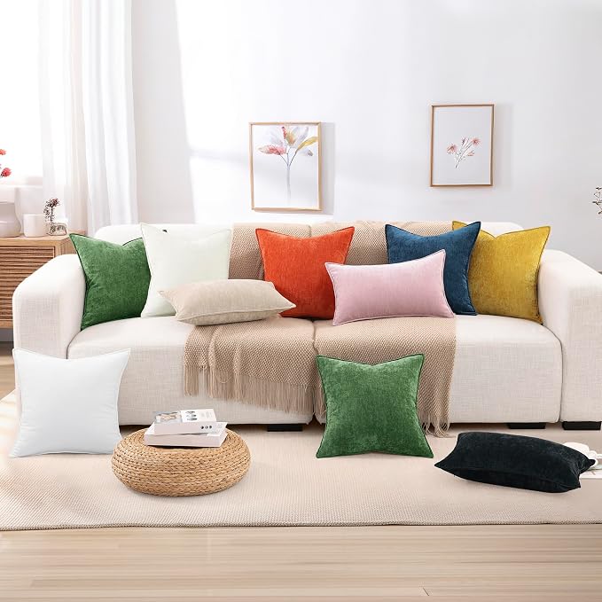 decorUhome Summer Couch Euro Sham Throw Pillow Covers 22x22 Set of 2, Decorative Soft Velvet Modern Cozy Chenille Pillow Cases with Elegant Design for Sofa Bed Living Room Home Decor, Ultimate Gray