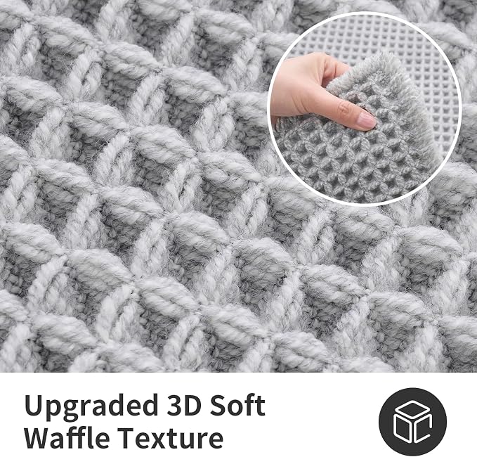 ILANGO Upgraded Waffle Bath Mat,Super Absorbent Boho Non Slip Bathroom Rugs Quick Dry,Ultra Soft Machine Washable Mats with Tassels for Floor,24x36,Light Grey