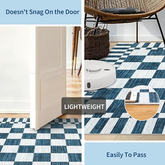 GarveeHome Blue and White Checkered Rug 6×9 Area Rugs for Living Room,Non-Slip Washable Rug Soft Low-Pile, Modern Farmhouse Geometric Rugs for Bedroom Dining Room