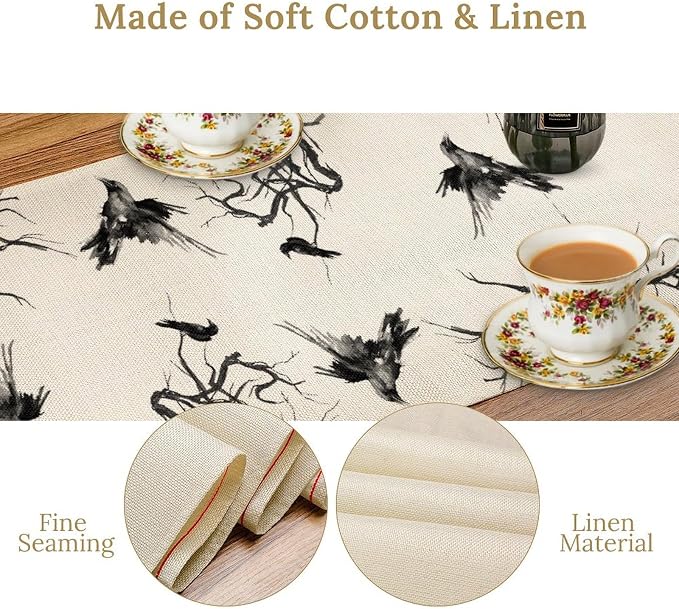 Silhouette Tree Crows Halloween Table Runner Branches Fall Kitchen Dining Table Decoration for Outdoor Home Party for Living Room Holiday Dinner Home 13x70in