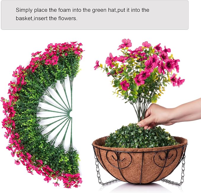 HyeFlora Artificial Fake Hanging Plants Flowers Basket for Outdoor Outside Porch Summer Decoration, Faux Silk Hotpink Dasiy UV Resistant Realistic in Planter for Home Patio Garden Yard