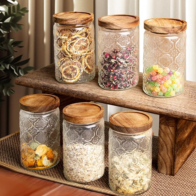 32Oz Glass Jar with Lid, Candy jar, Cute jar, Vintage Glass Storage Jar for Sugar, Coffee, Tea, Spice, Flour, Candy Cookie, Pasta, Cereal