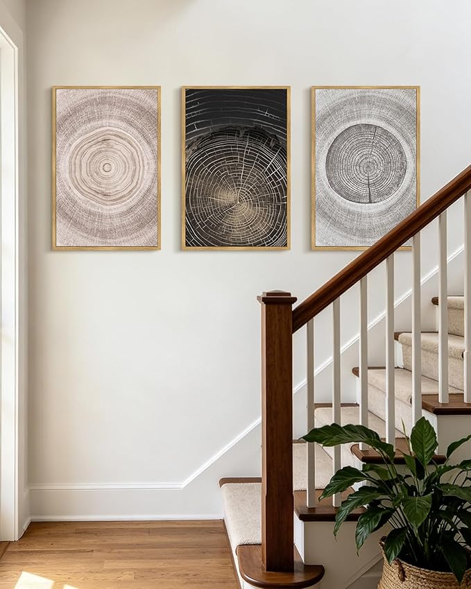 PHOPAGO Vintage Tree Rings Wood Framed Wall Art Large 16x24in Modern Retro Wood Stump Wall Decor Nature Farmhouse Rustic Art Prints Living Room Bedroom Home Decor - Natural Framed