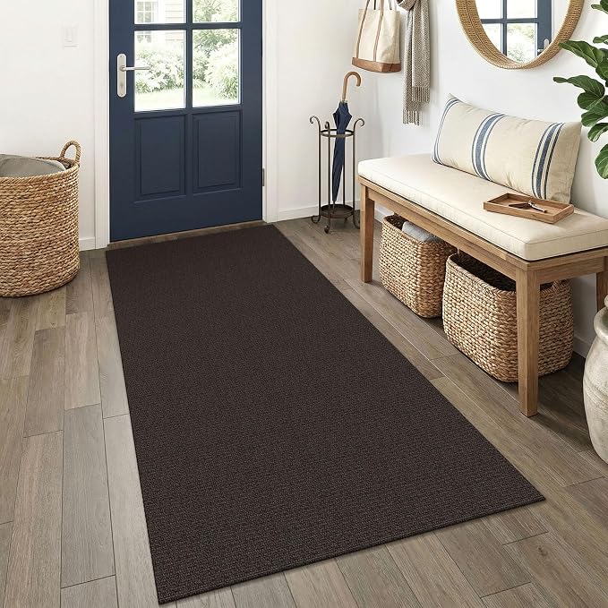 EARTHALL Washable Runner Rug 3x6 Ft Non Slip Runners for Hallways Wide Cotton Rubber Backed Kitchen Runner Braided Indoor Floor Carpet Runners for Entryway, Hallway, Kitchen, Bedroom, Taupe/Coffee