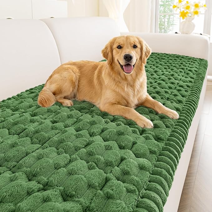 Smiry Couch Covers for Dogs Washable, Non Slip Fuzzy Pet Couch Covers for Sofa, Soft Thick Sofa Slipcovers Furniture Protector Pet Friendly (Olive Green, 27.6" x 47")