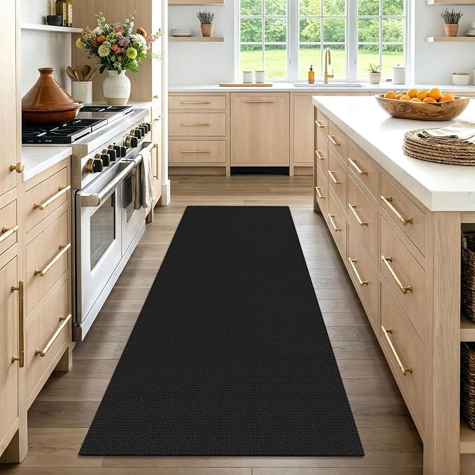 EARTHALL Washable Runner Rug 3x7 Ft Non Slip Runners for Hallways Wide Cotton Rubber Backed Kitchen Runner Braided Indoor Floor Carpet Runners for Entryway, Hallway, Kitchen, Bedroom, Black/Grey