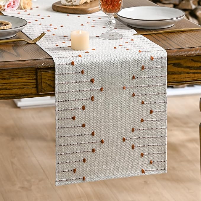 Artoid Mode Caramel Boho Table Runner for Farmhouse Rustic，Seasonal Holiday Macrame Burlap Kitchen Dining Table Decoration for Home Party Decor 12x60 Inch