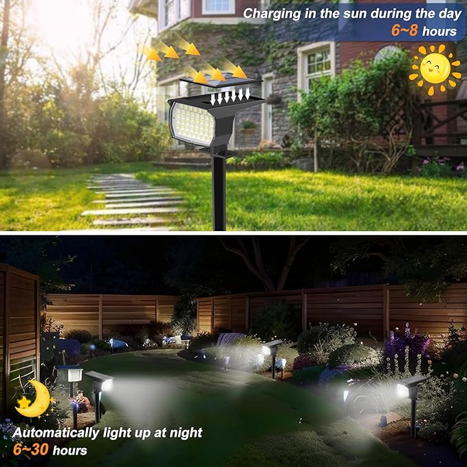 WENATY Solar Spot Lights Outdoor Waterproof IP65, 2 Pack Landscape Spotlights with 46 LEDs, 3 Modes Auto On/Off Solar Powered Flood Lights for Outside Pathway, Yard, Garden, Walkway (Cool White)
