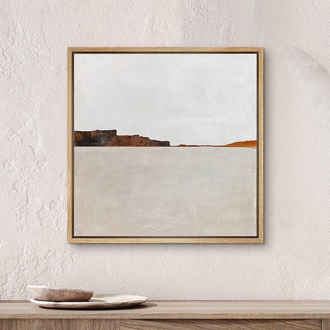 SIGNWIN Framed Canvas Print Wall Art Brown Pastel Paint Stroke Landscape Abstract Shapes Illustration Modern Art Decorative Nordic Minimal Calm/Zen for Living Room, Bedroom, Office - 24"x24" Natural