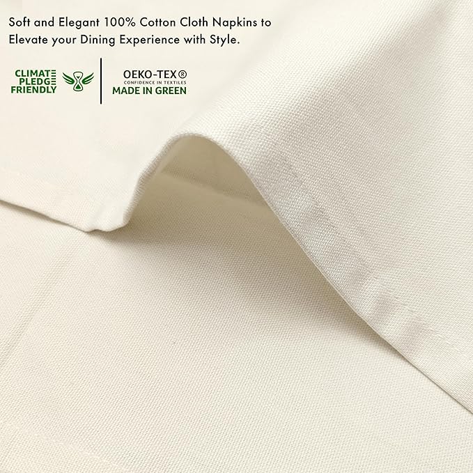 Ruvanti Cloth Napkins Set of 6, 100% Cotton High GSM 18x18 Inches Soft, Washable, Highly Durable & Absorbent, Perfect for Parties, Christmas, Thanksgiving Dinners – Antique White